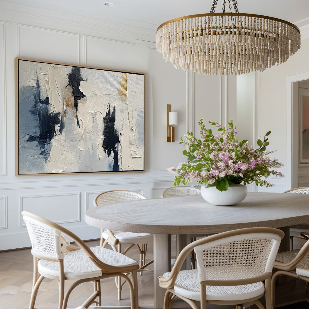 Contemporary Blue and White Abstract Oil Painting for Modern Decor