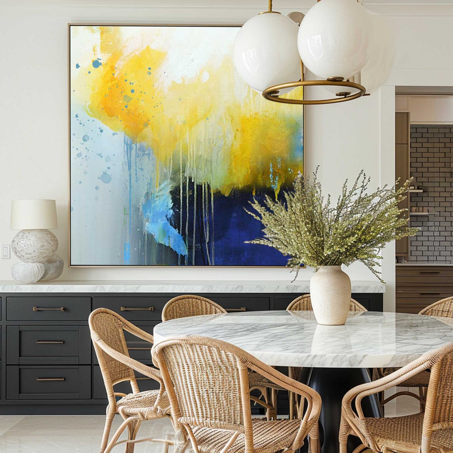 Vibrant Yellow Abstract Oil Painting for Modern Home Decor