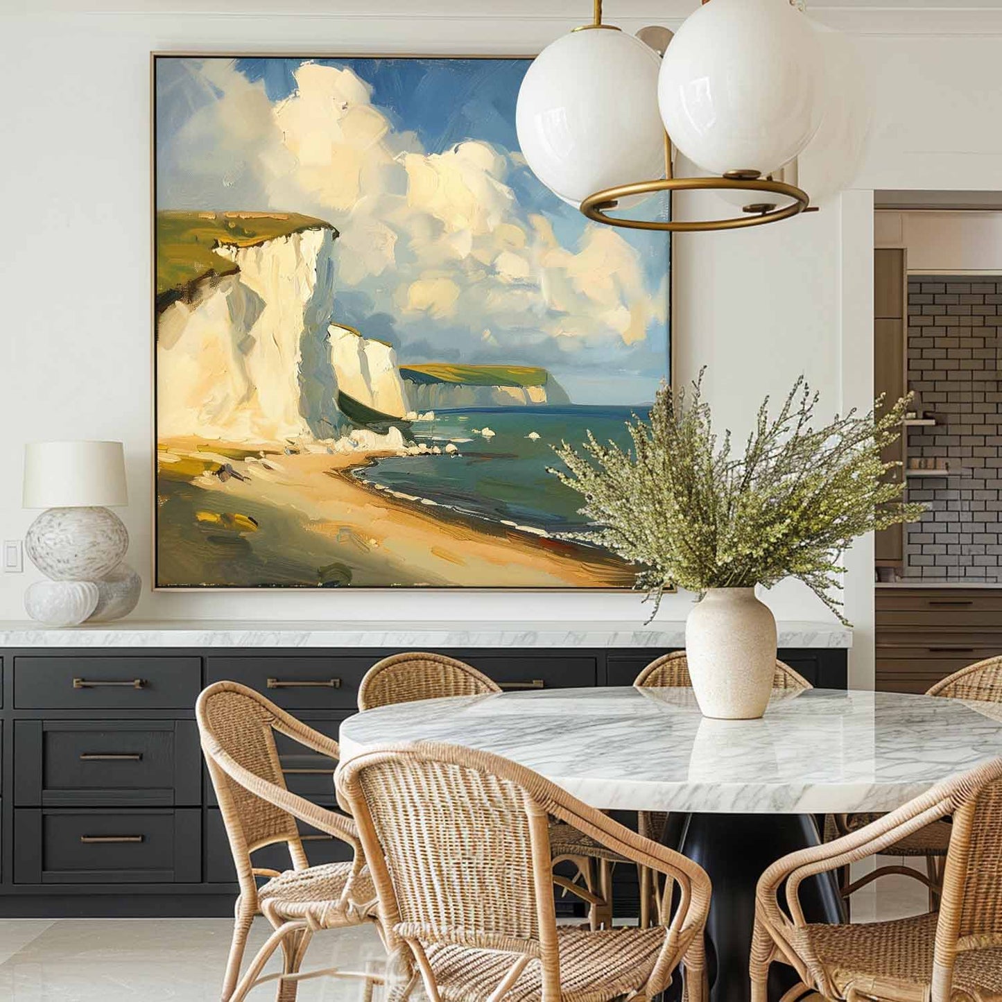 Coastal Serenity: Vibrant Oil Painting of Cliffs and Ocean Waves