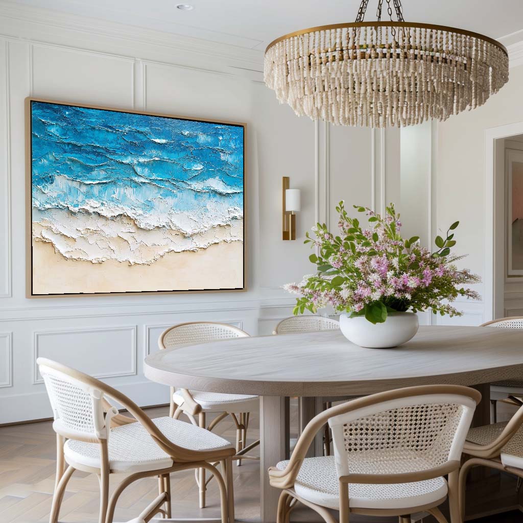 Tranquil Coastal Waves Oil Painting for Beach House Decor