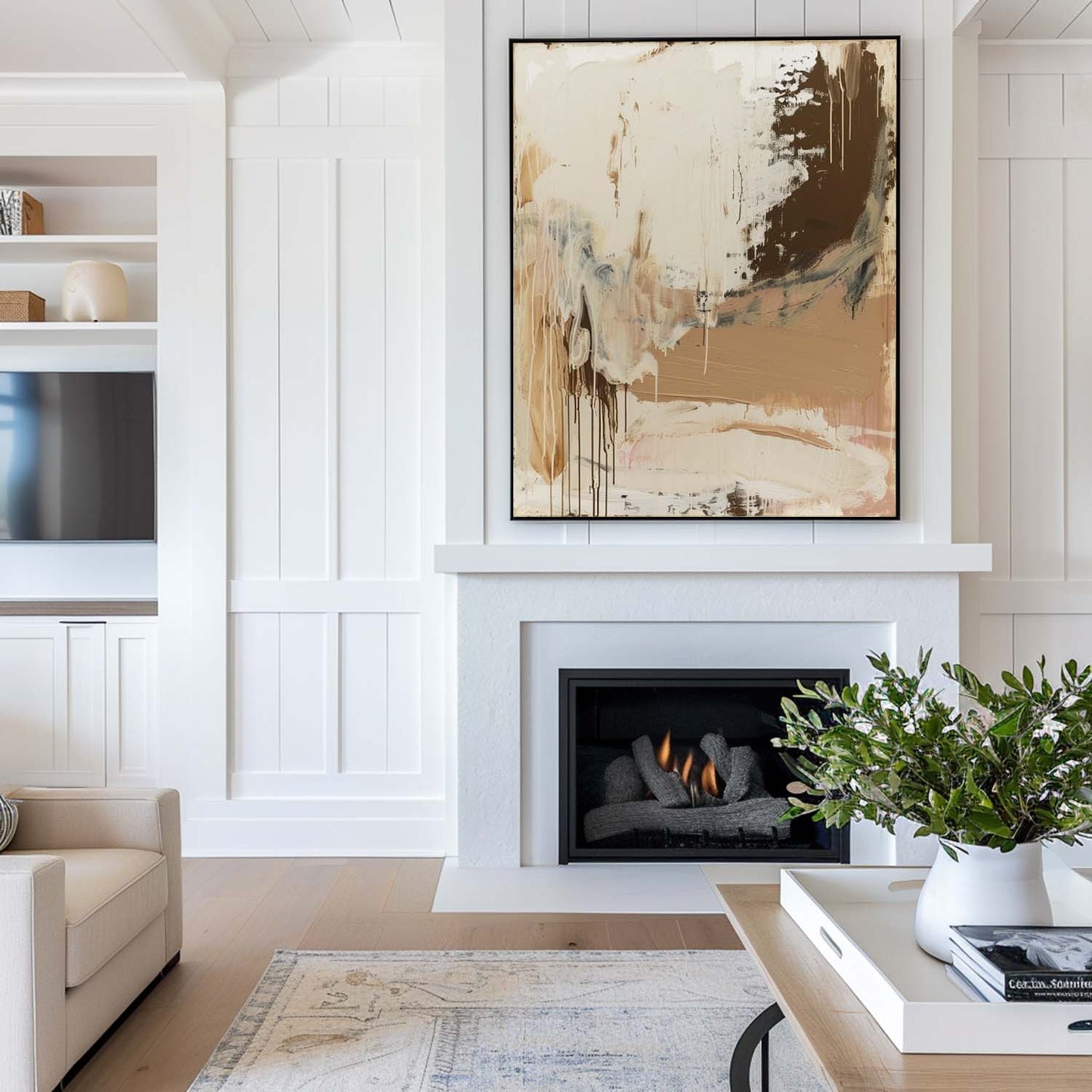 Contemporary Earth Tones Abstract Oil Painting for Modern Home Décor