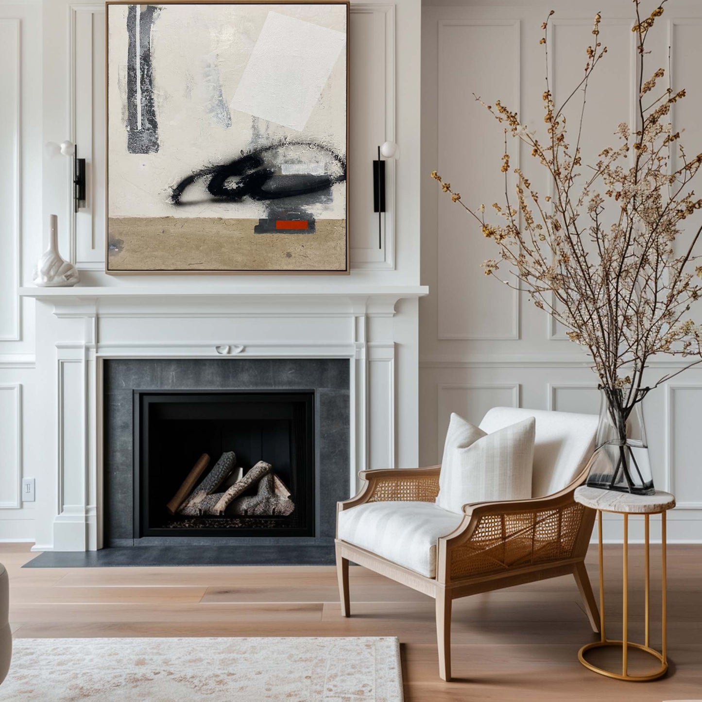 Contemporary Brown and White Abstract Oil Painting for Modern Home Decor