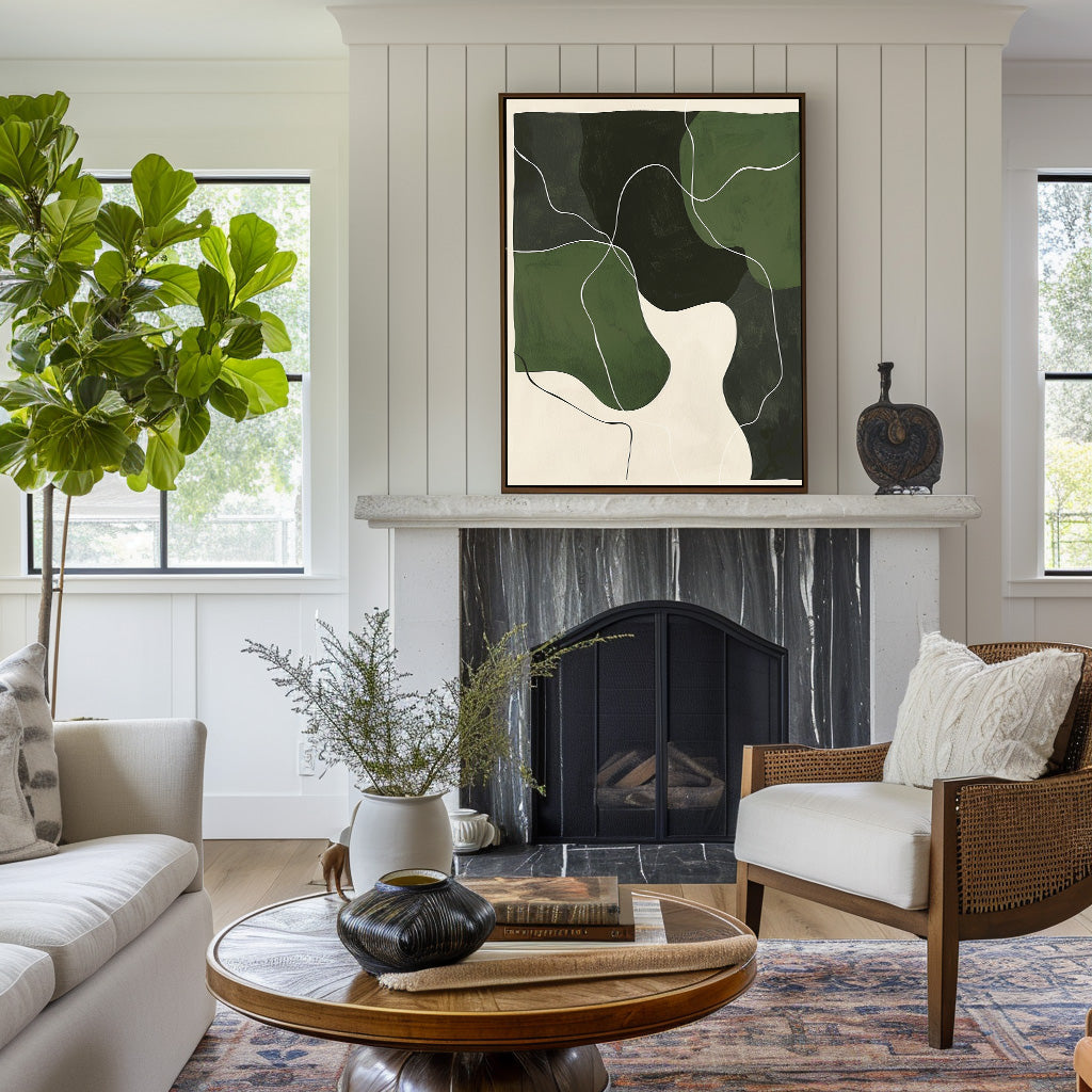 Abstract Green Landscape Oil Painting for Modern Home Decor