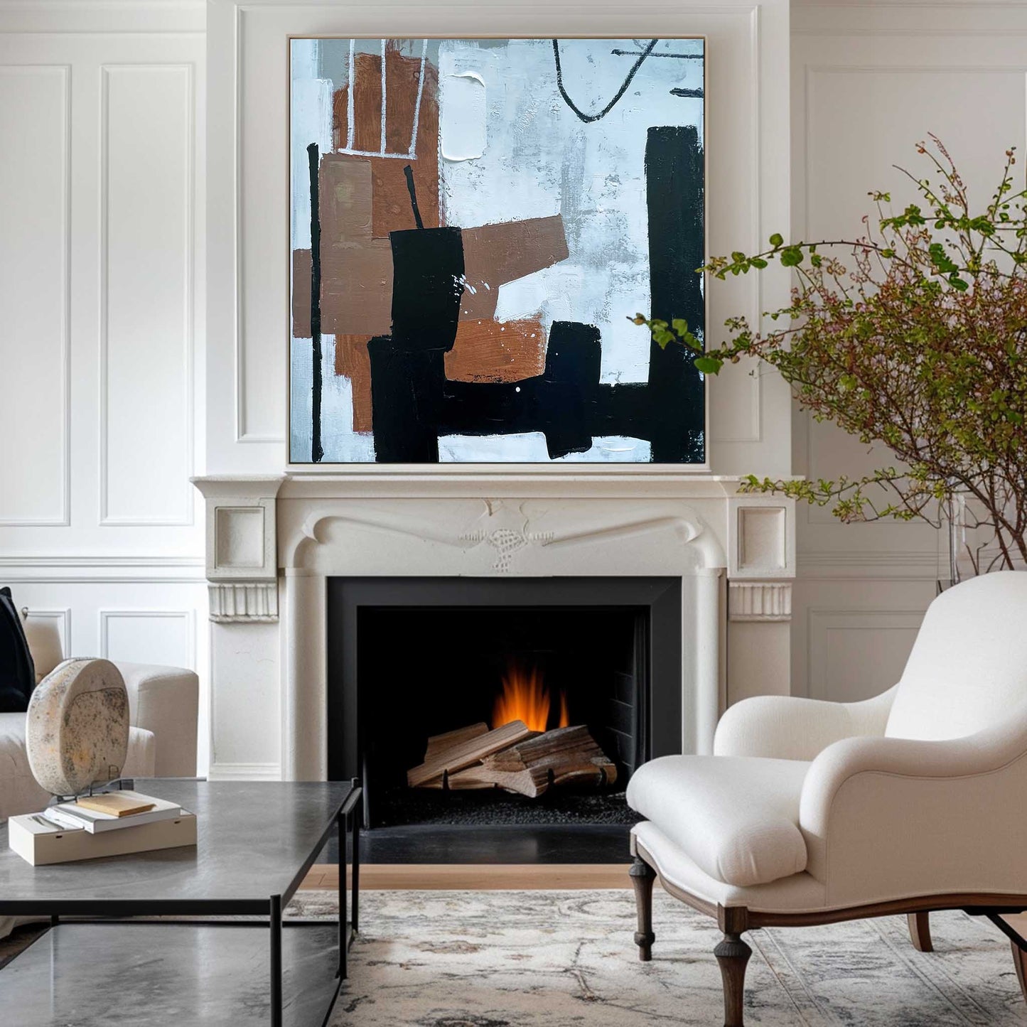 Contemporary Black and Brown Abstract Oil Painting for Elegant Home Decor