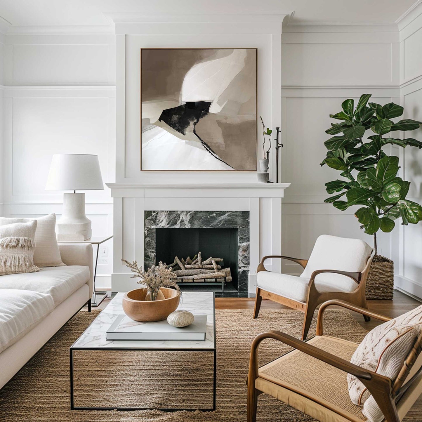 Contemporary Black and White Abstract Oil Painting for Modern Home Decor