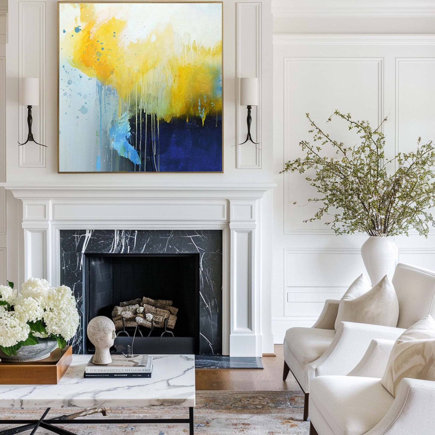 Vibrant Yellow Abstract Oil Painting for Modern Home Decor