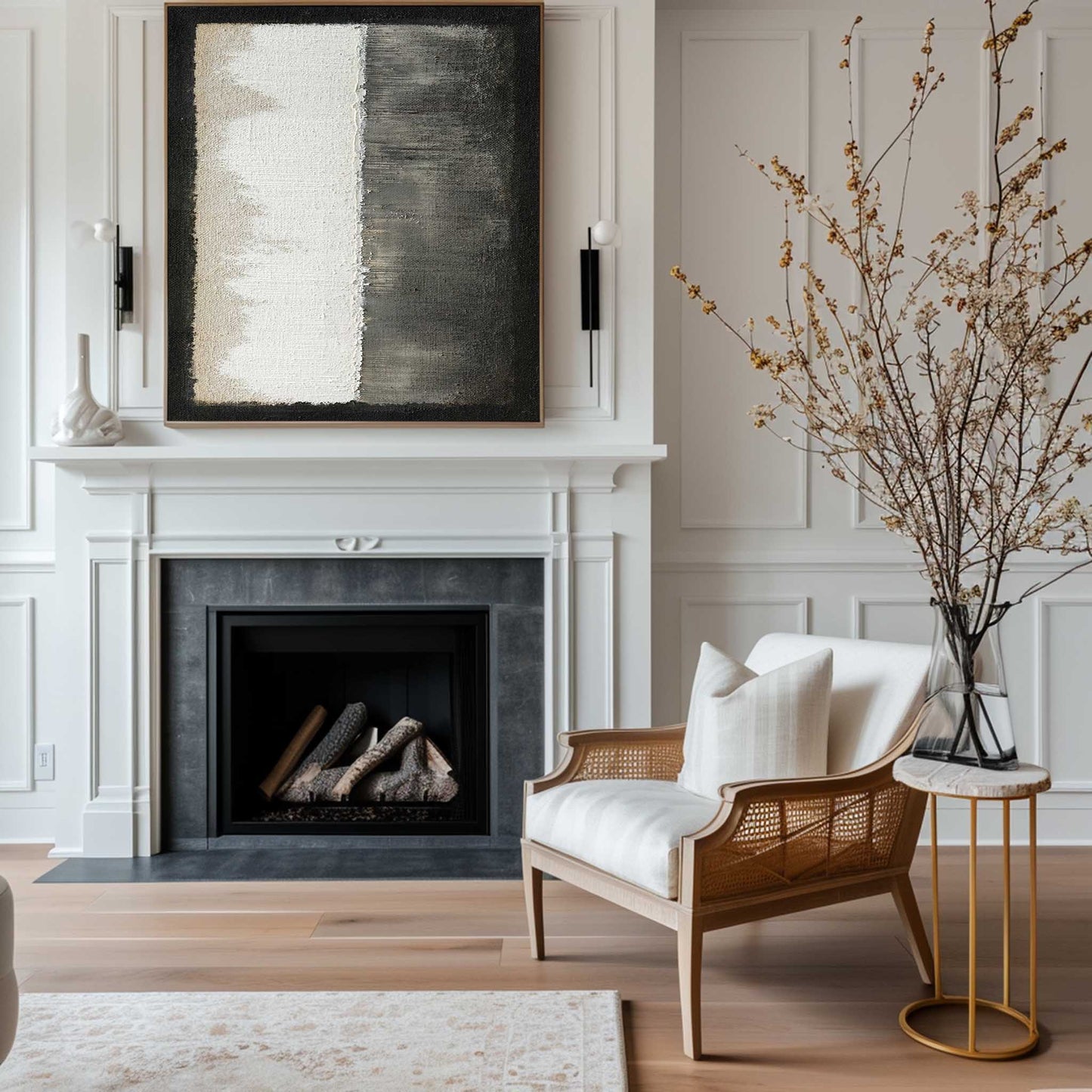 Contemporary Minimalist Oil Painting in Black and White for Modern Interiors