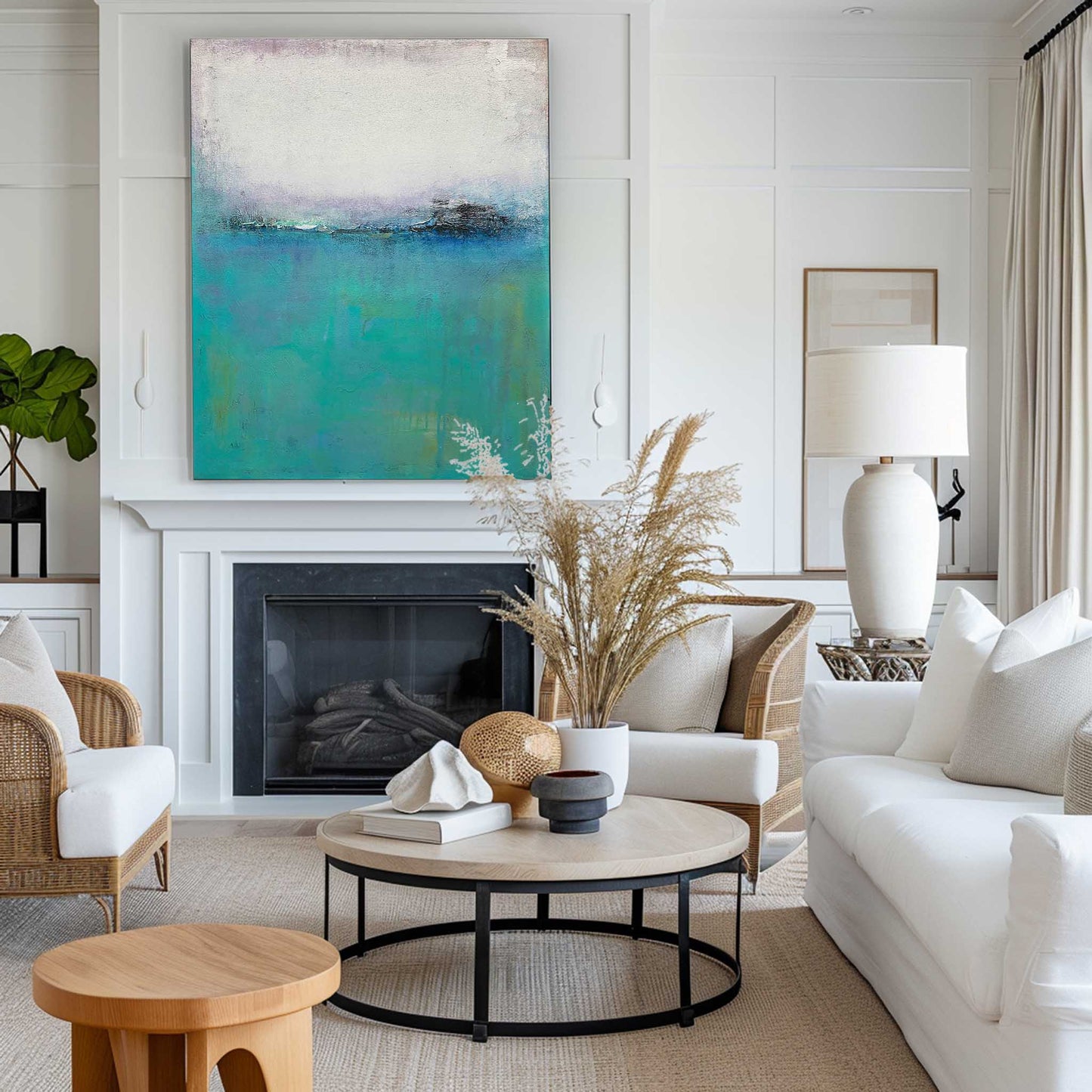 Calm Blue Abstract Oil Painting for Modern Home Decor and Art Collection
