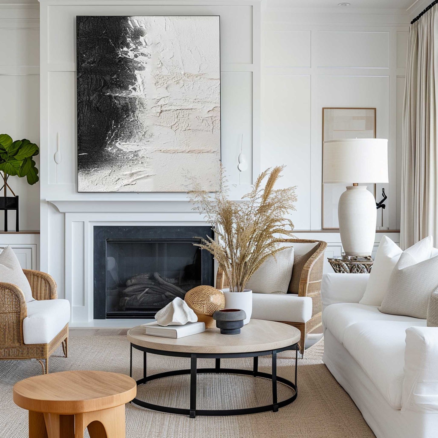 Black and White Modern Abstract Oil Painting for Contemporary Home Decor