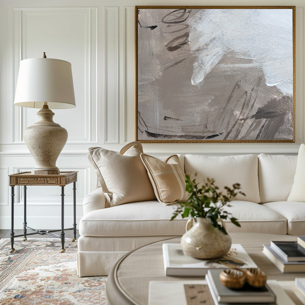 Contemporary Abstract Oil Painting with Dynamic Brushstrokes and Earthy Tones