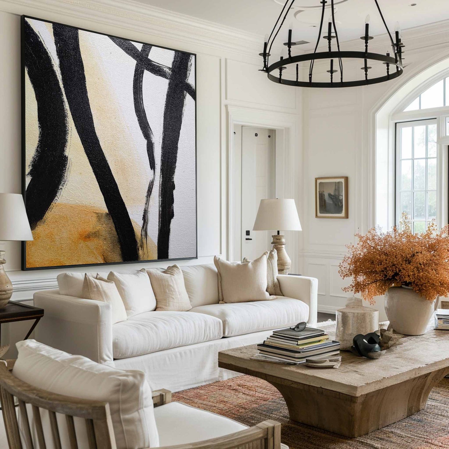 Contemporary Black and White Abstract Oil Painting for Minimalist Home Decor