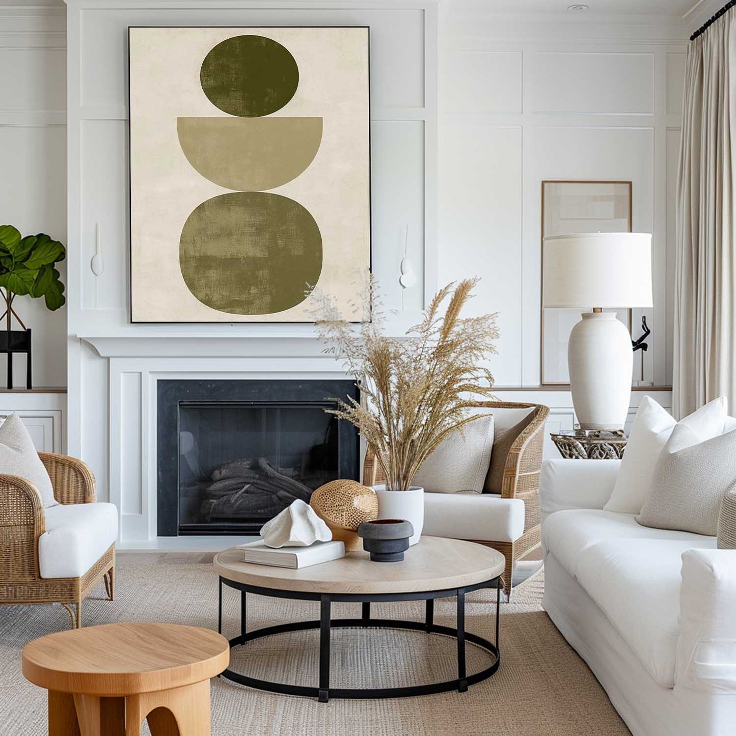 Contemporary Geometric Oil Painting in Earthy Tones for Modern Home Decor