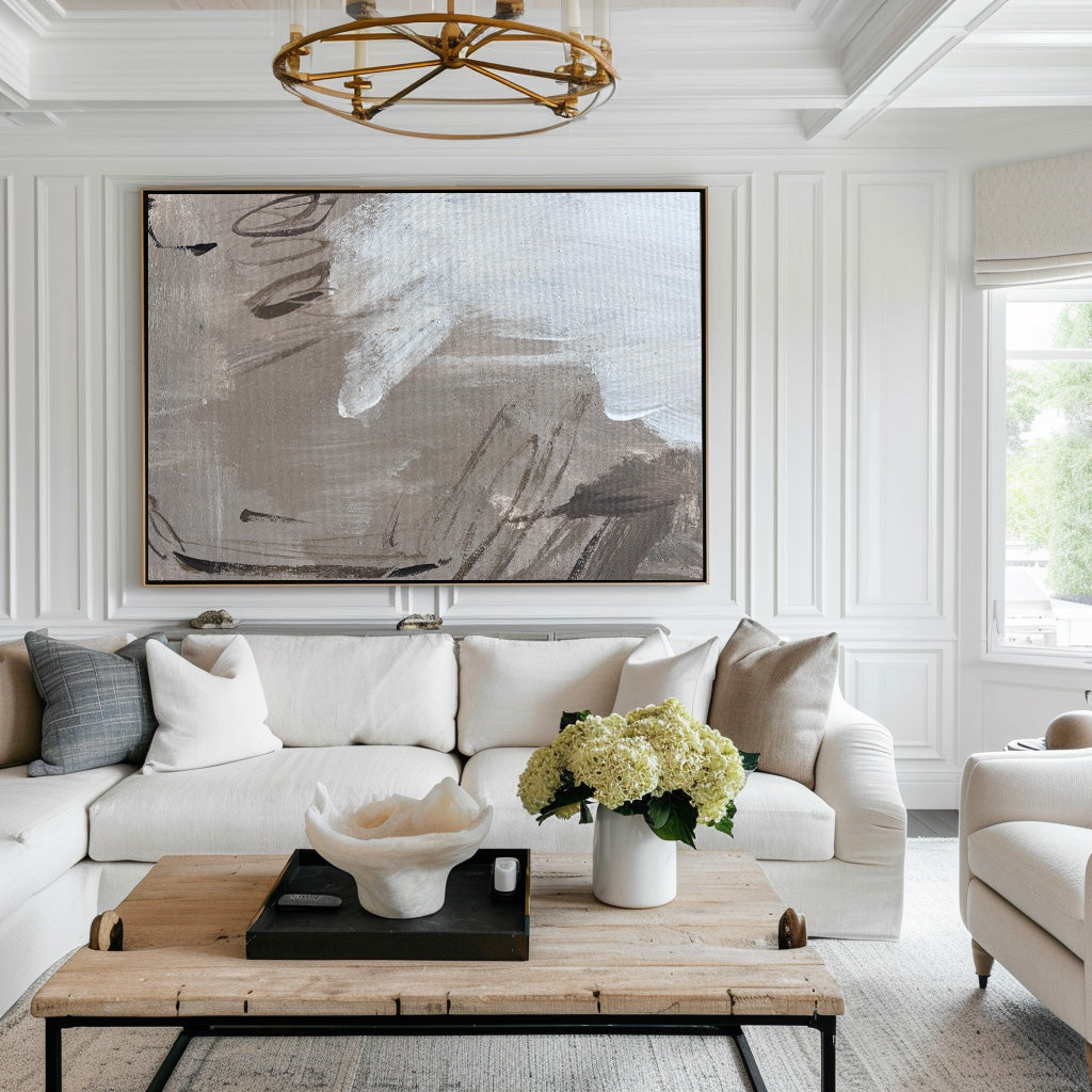 Contemporary Abstract Oil Painting with Dynamic Brushstrokes and Earthy Tones