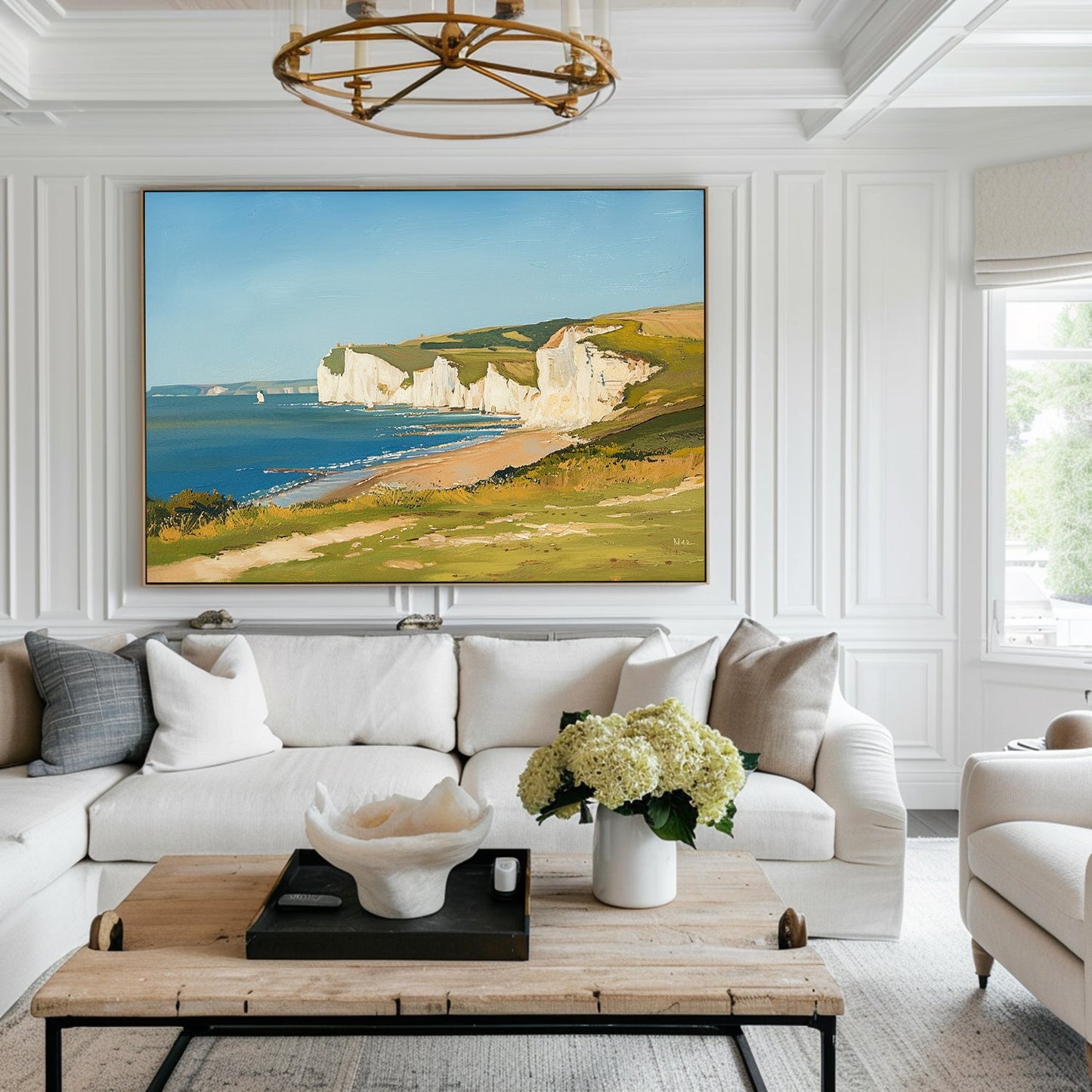 Coastal Serenity: Vibrant Oil Painting of Cliffs and Ocean