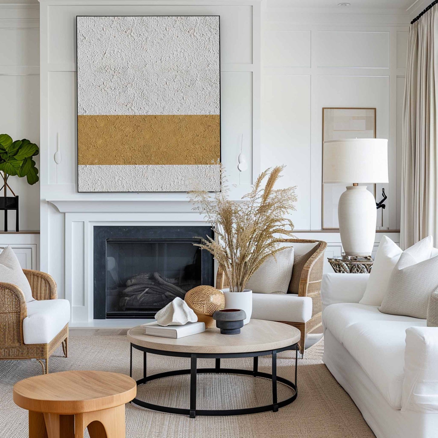 Elegant Modern Minimalist Oil Painting in Neutral Tones for Home Decor