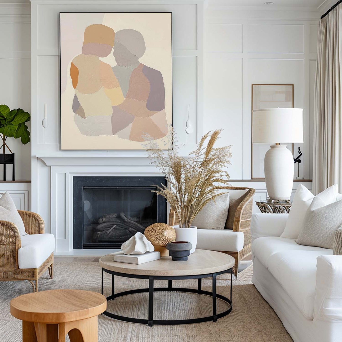Contemporary Abstract Couple Portrait Oil Painting for Modern Home Decor