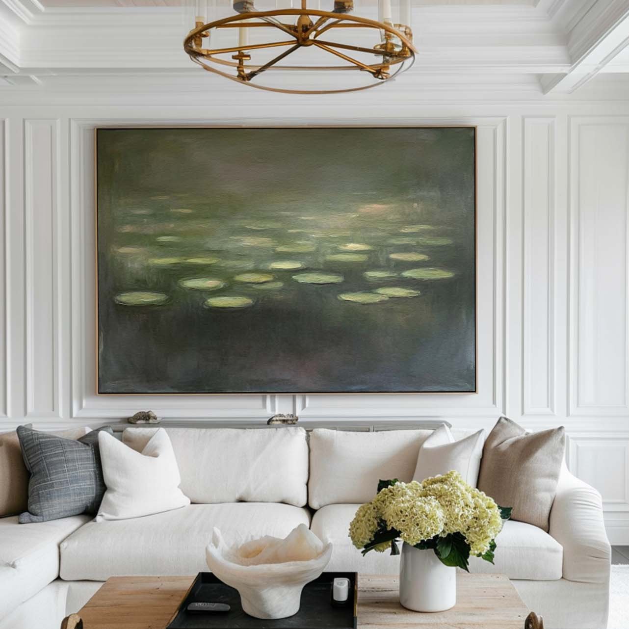 Serene Modern Abstract Oil Painting of Tranquil Water Lilies