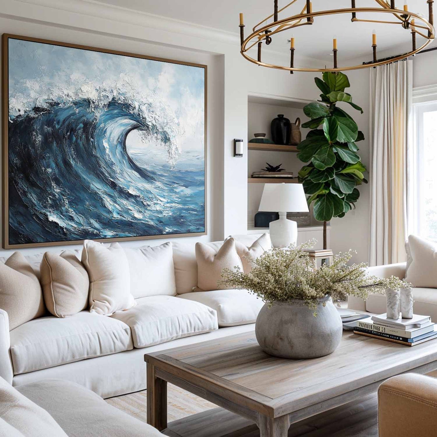 Vibrant Ocean Wave Oil Painting for Coastal Home Decor