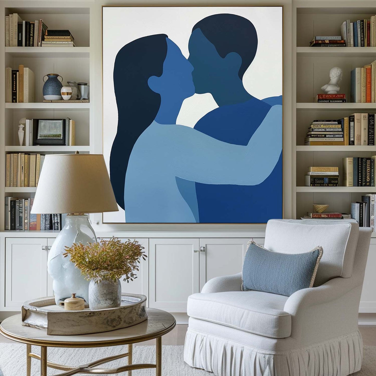 Blue Emotion: Modern Abstract Couple's Portrait Oil Painting