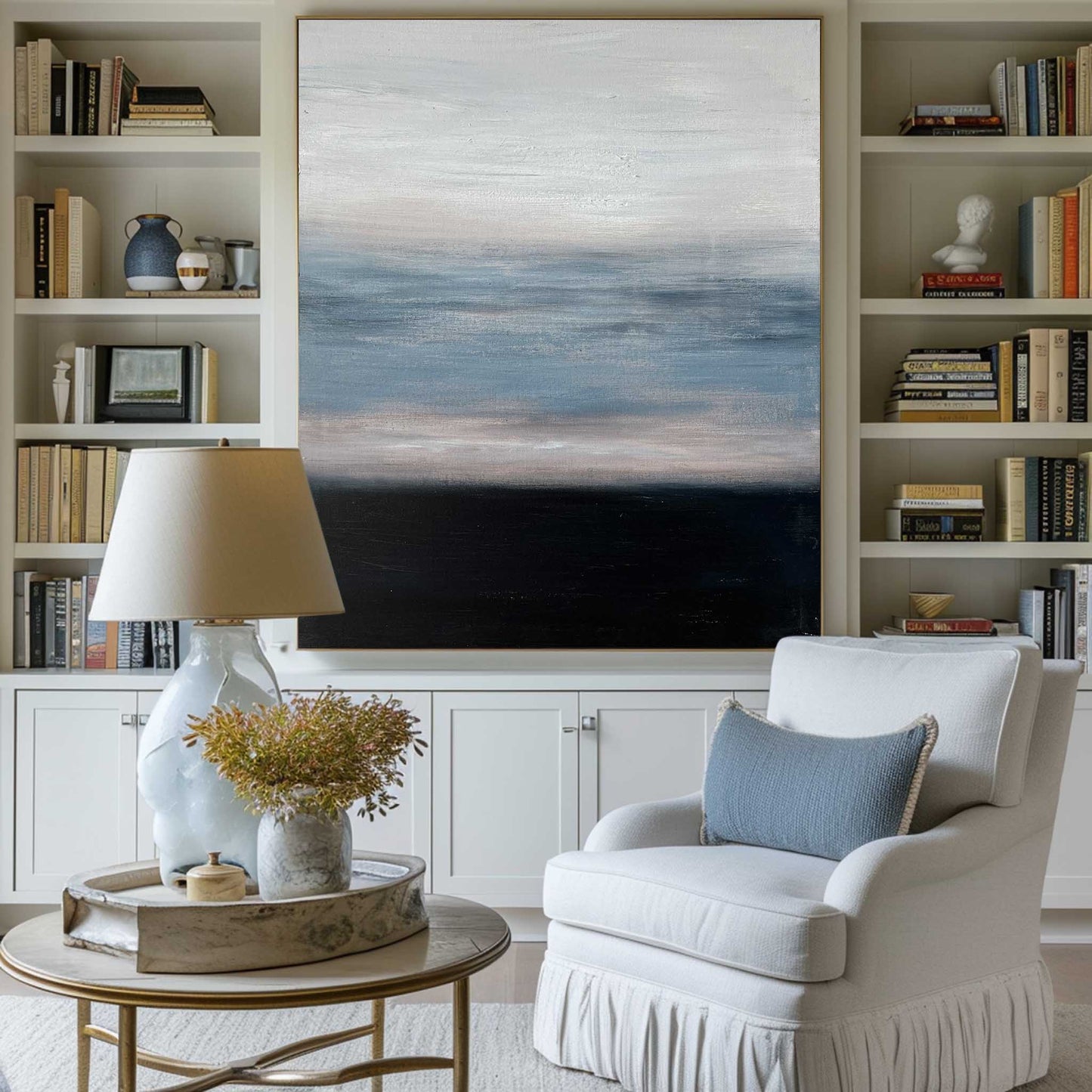 Contemporary Blue Abstract Oil Painting for Modern Home Decor