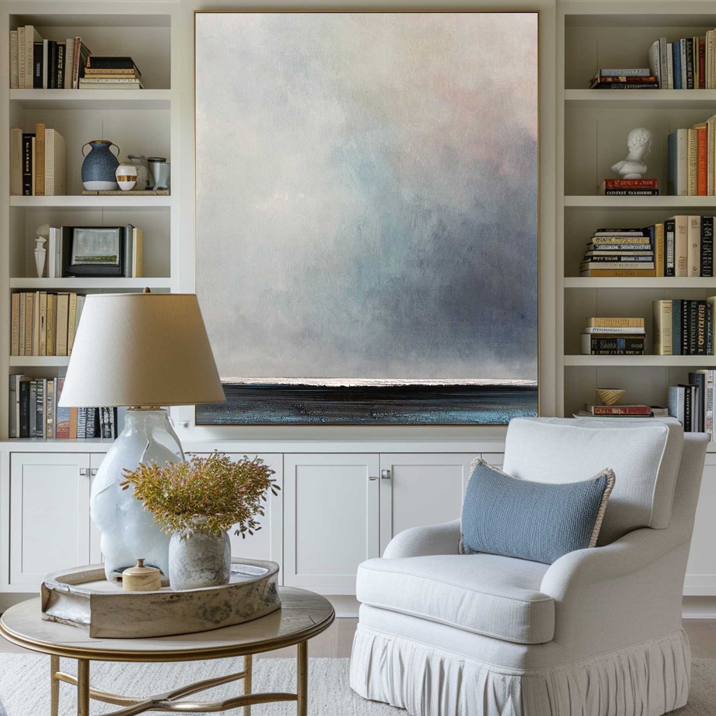 Contemporary Ocean Horizon: Serene Abstract Oil Painting for Modern Decor