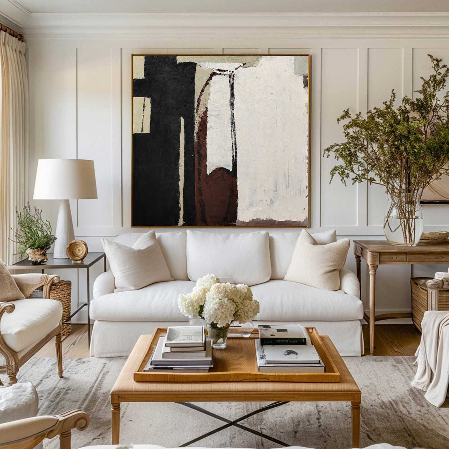 Contemporary Black and Brown Abstract Oil Painting for Modern Decor