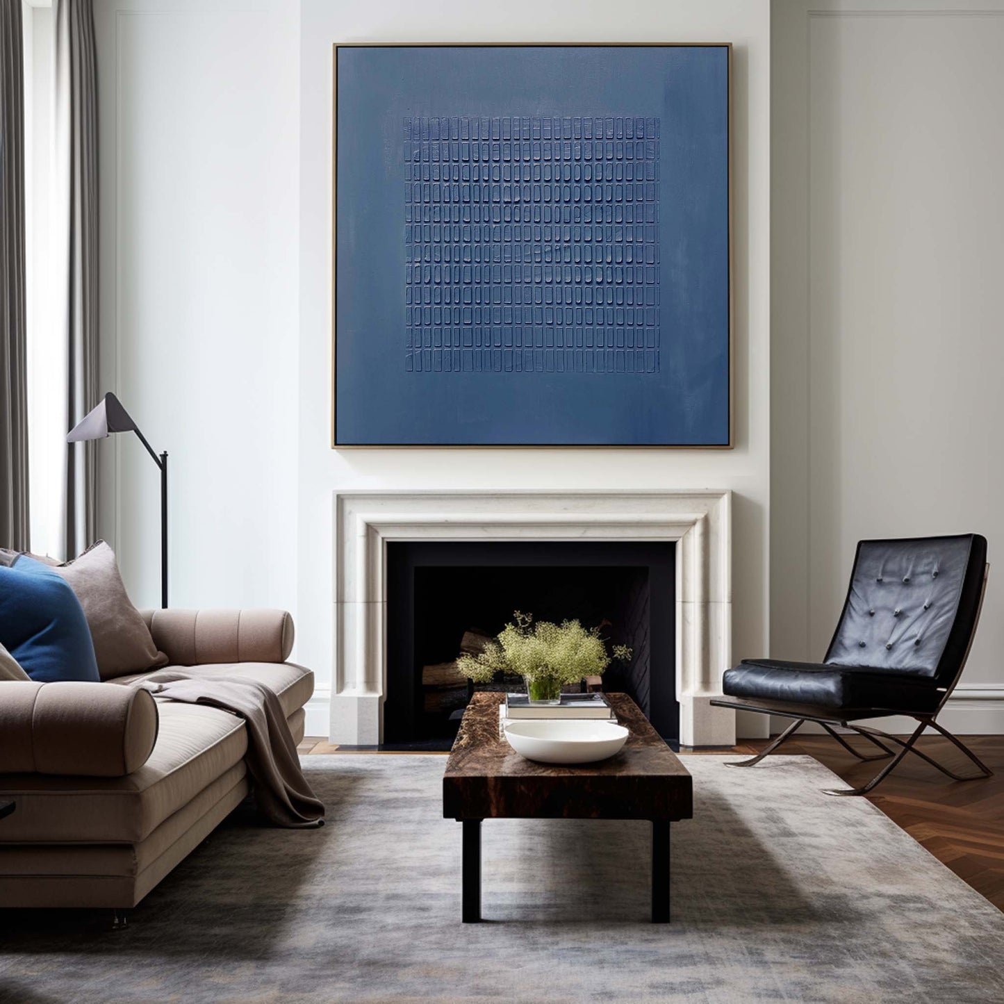 Abstract Blue Textured Oil Painting for Modern Home Décor