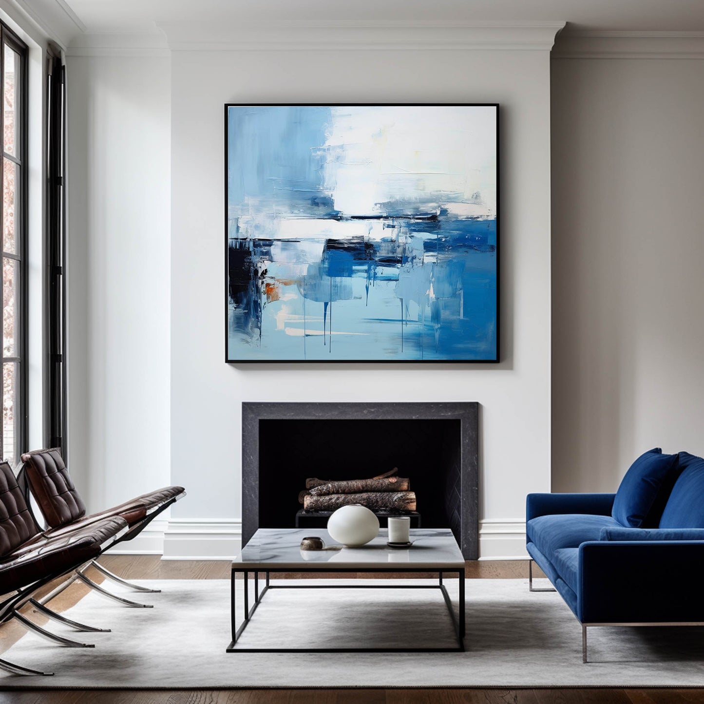 Blue Serenity: Modern Abstract Oil Painting for Contemporary Home Decor