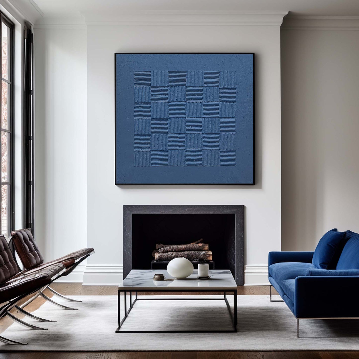 Textured Blue Minimalist Oil Painting for Modern Home Decor