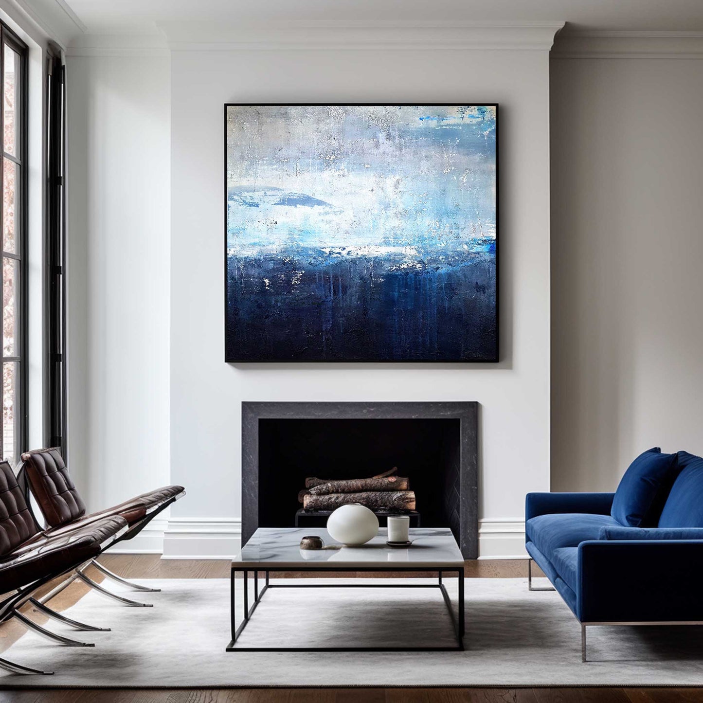 Serene Blue Ocean Abstract Painting for Modern Home Decor