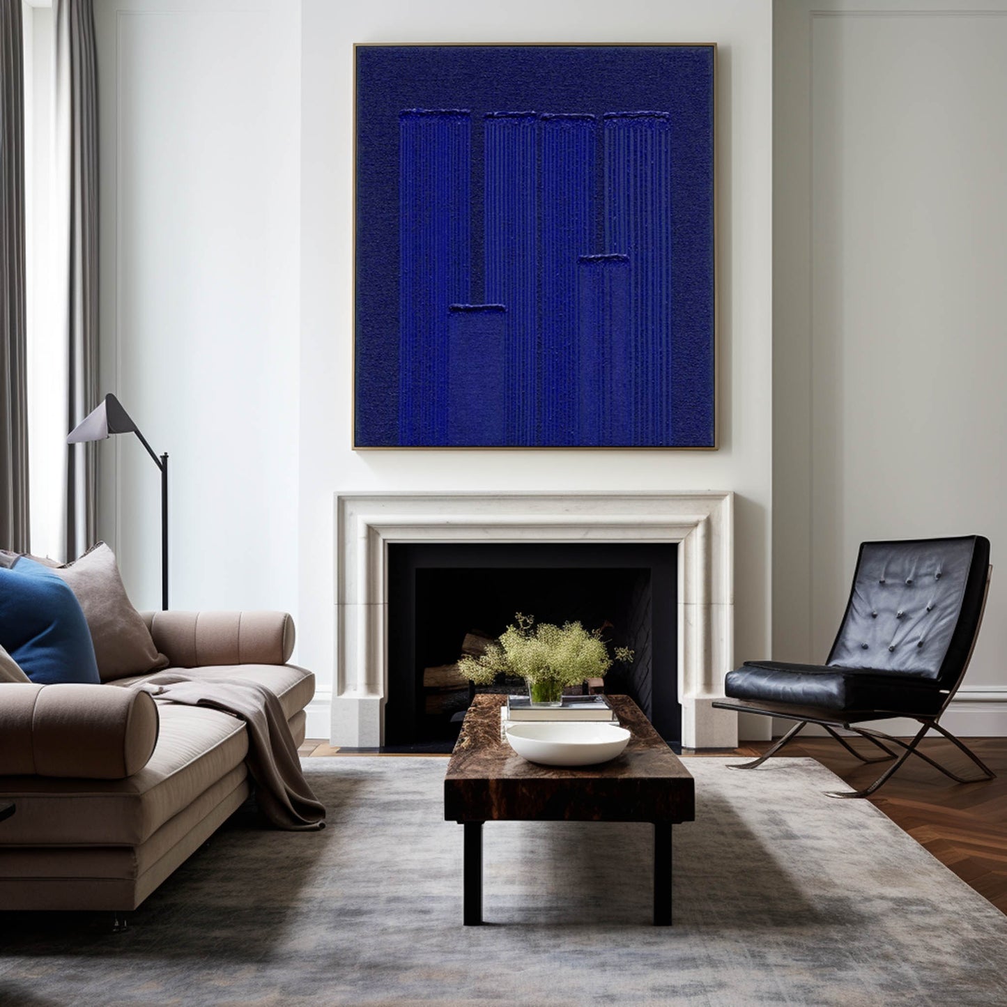 Vibrant Klein Blue Abstract Minimalist Oil Painting for Modern Home Decor