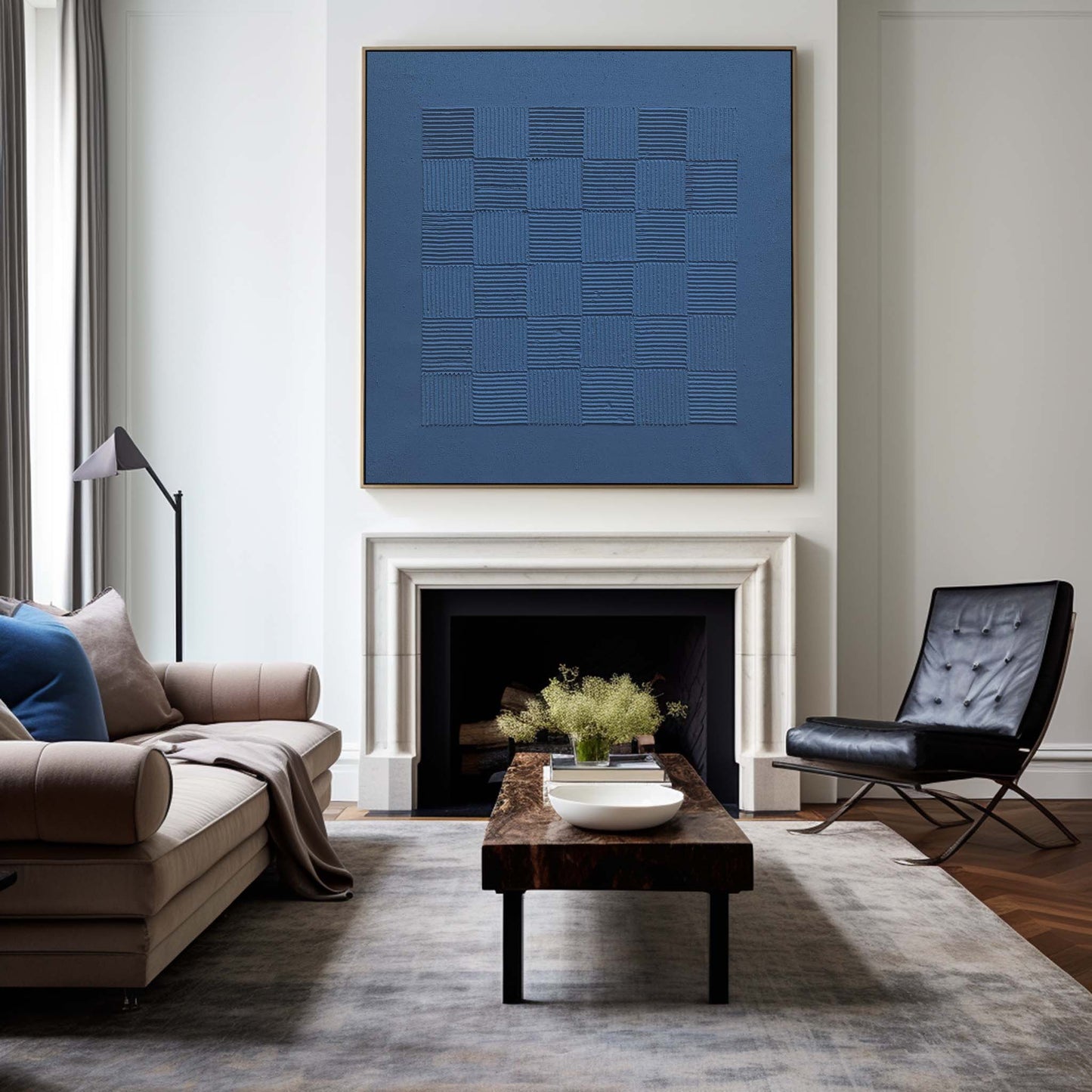 Textured Blue Minimalist Oil Painting for Modern Home Decor