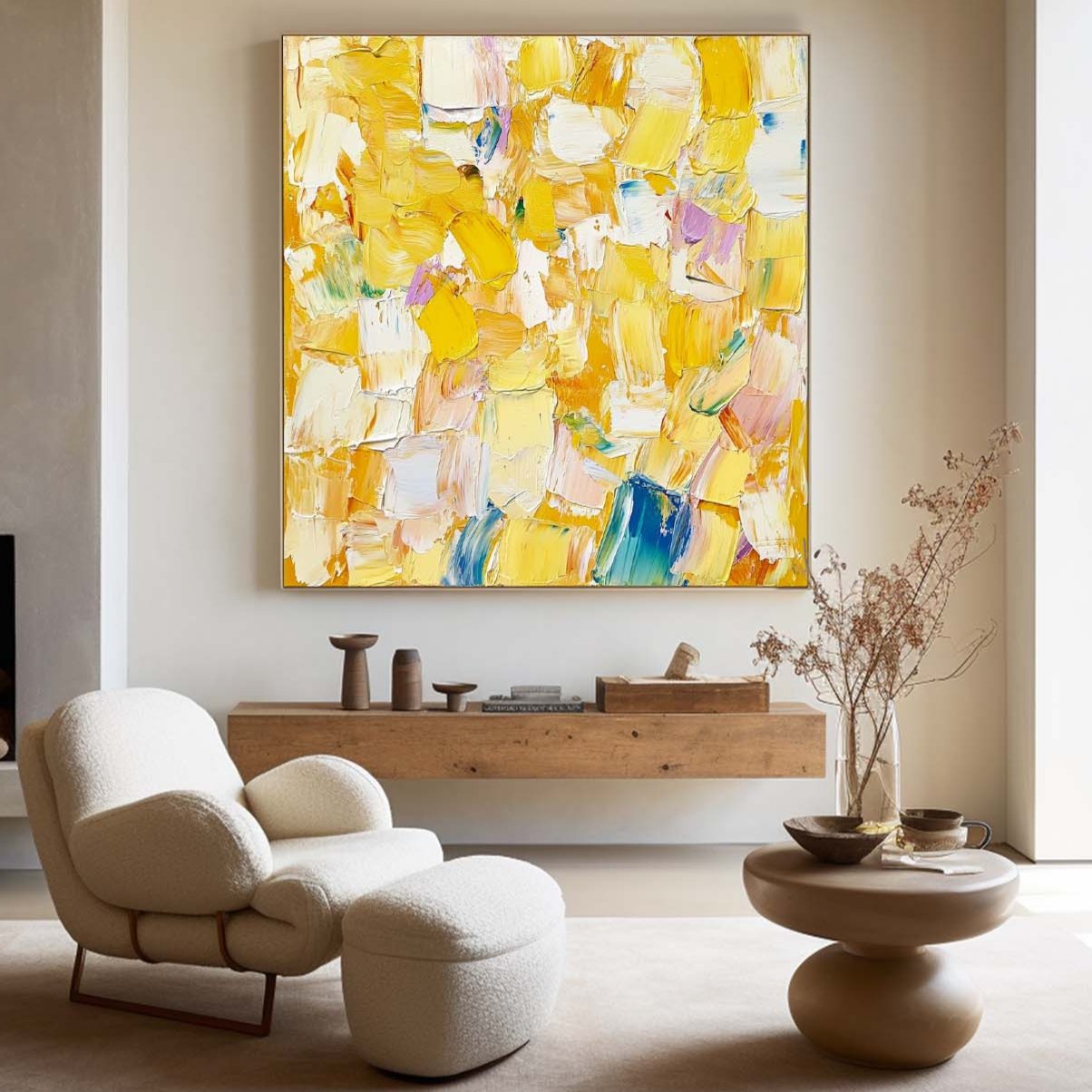 Vibrant Yellow Abstract Oil Painting for Modern Home Decor and Art Collection