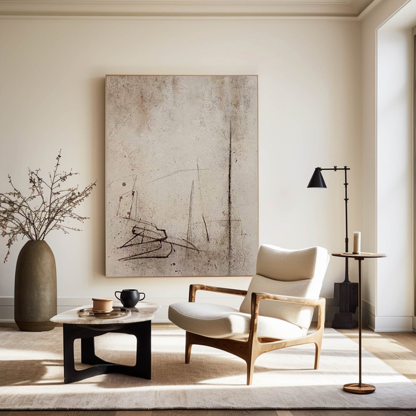 Contemporary Abstract Oil Painting with Subtle Textures and Lines