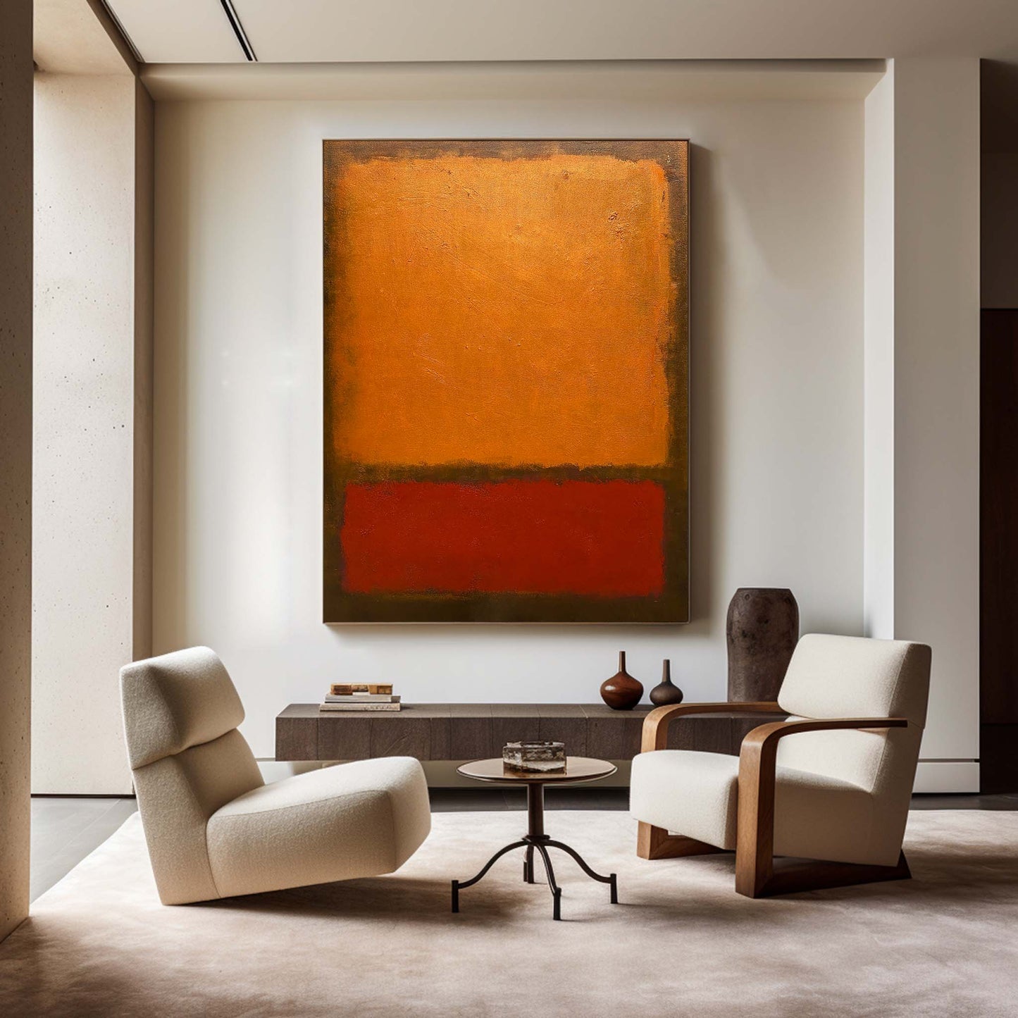 Vibrant Red and Orange Abstract Minimalist Oil Painting for Modern Decor
