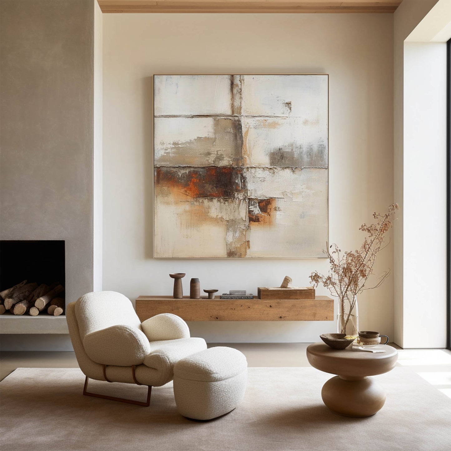 Contemporary Rustic Abstract Oil Painting for Modern Home Decor