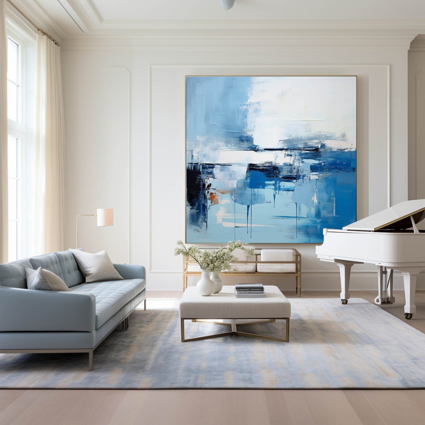 Blue Serenity: Modern Abstract Oil Painting for Contemporary Home Decor