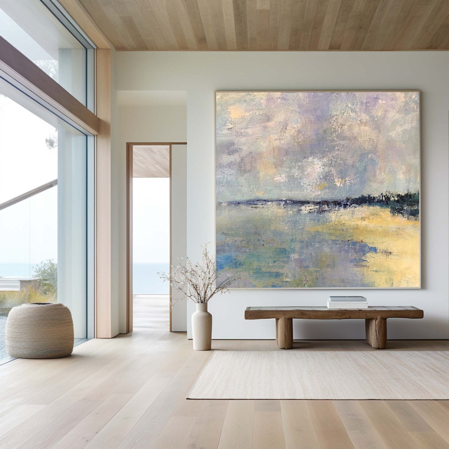 Tranquil Seaside Landscape Oil Painting for Coastal Home Decor