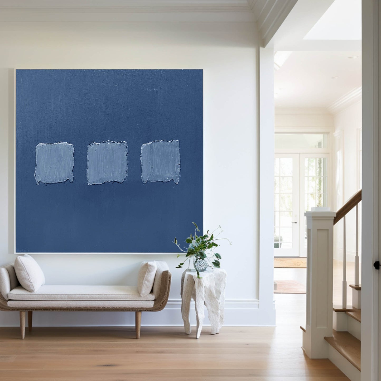 Serene Blue Minimalist Oil Painting for Modern Home Decor