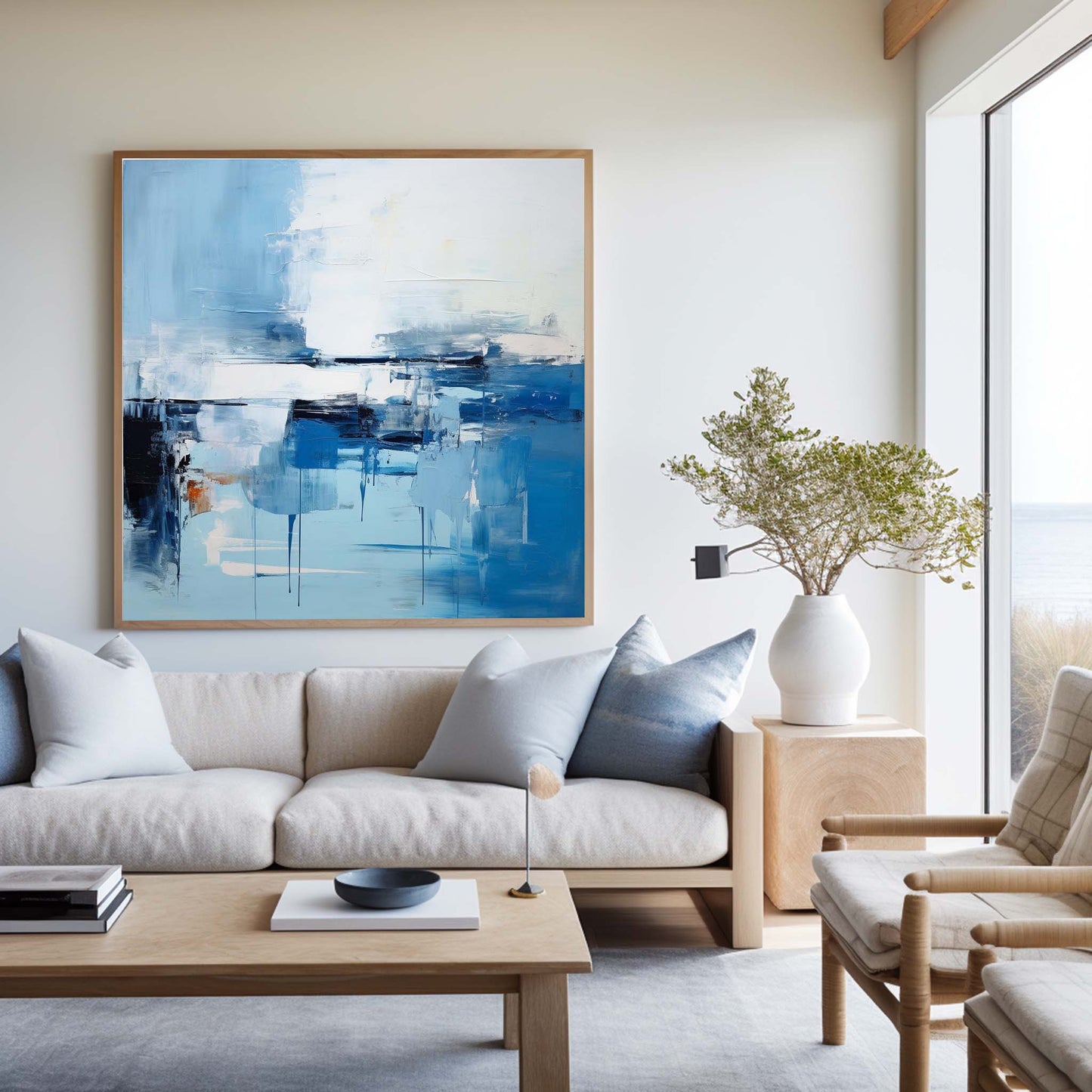 Blue Serenity: Modern Abstract Oil Painting for Contemporary Home Decor