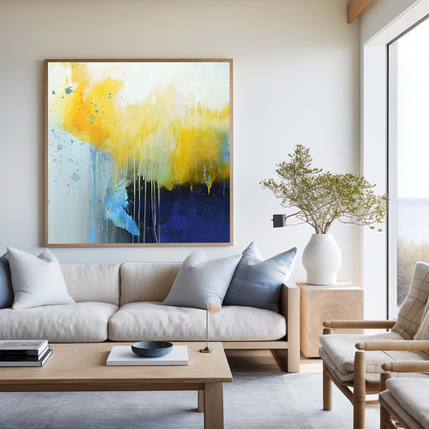 Vibrant Yellow Abstract Oil Painting for Modern Home Decor
