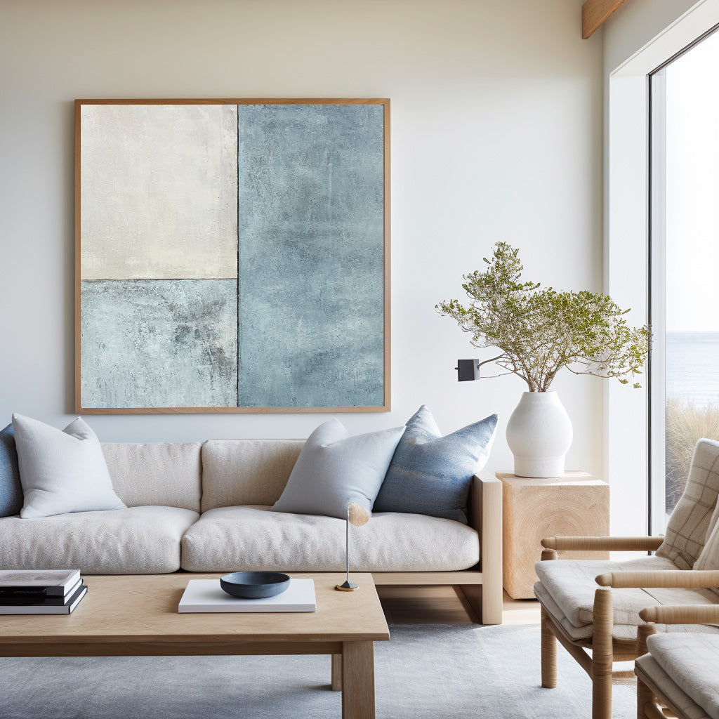 Contemporary Blue and White Abstract Oil Painting for Modern Home Decor