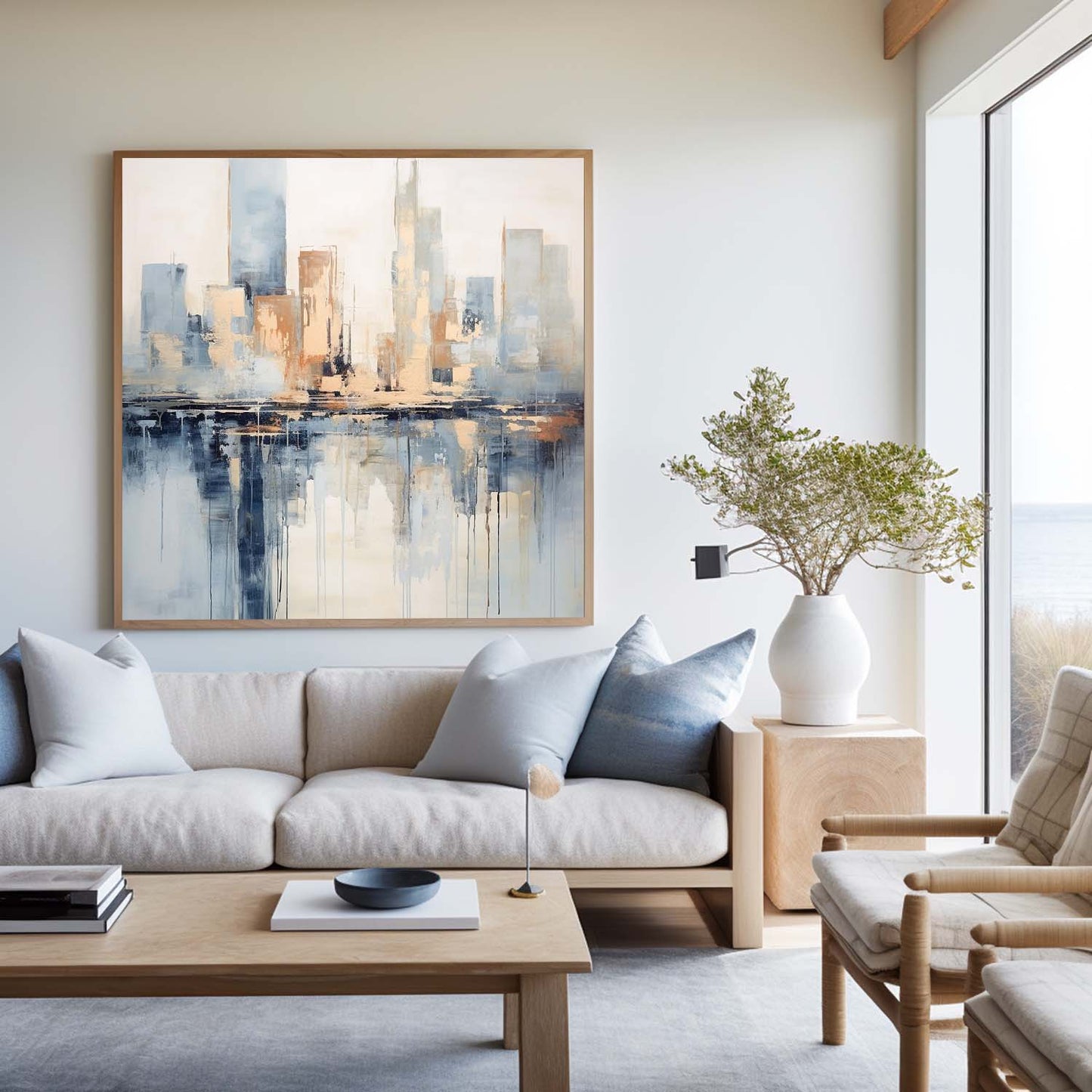 Contemporary Cityscape Oil Painting with Abstract Reflections