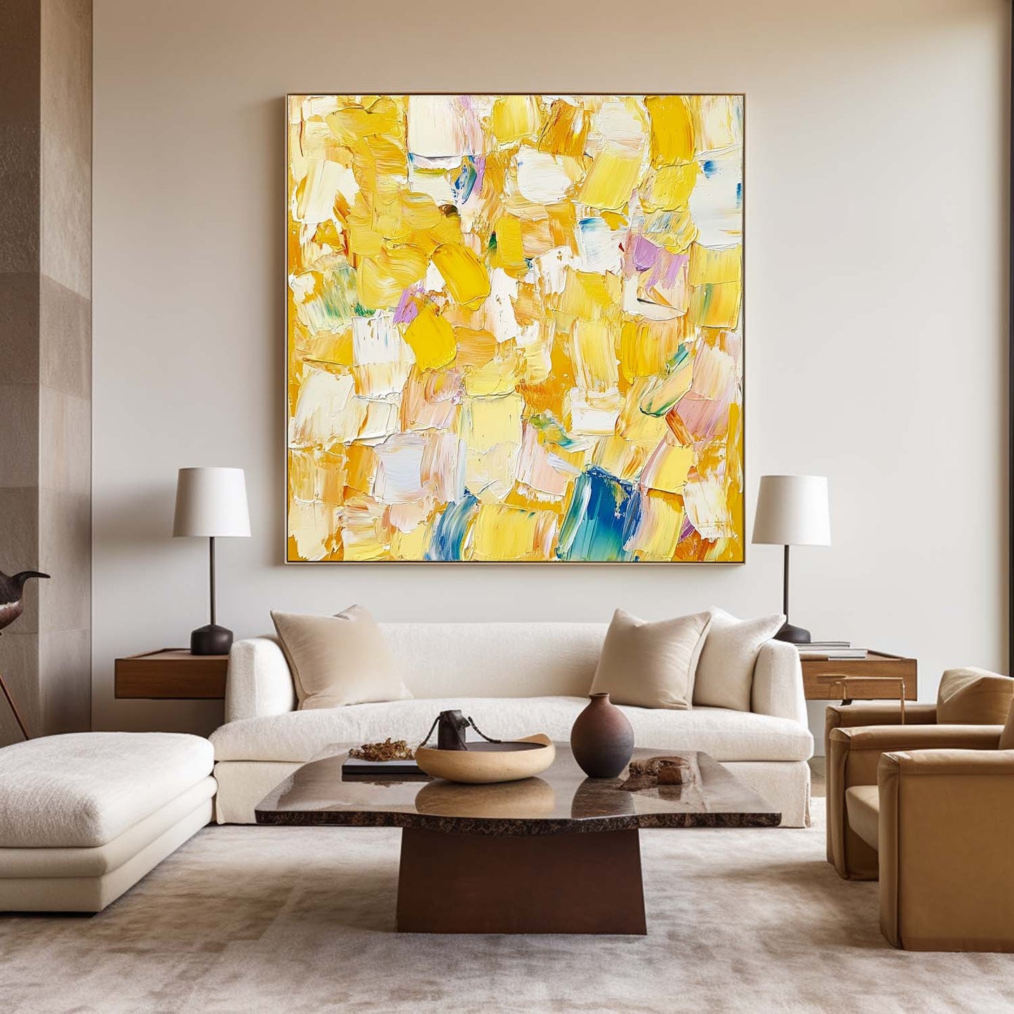 Vibrant Yellow Abstract Oil Painting for Modern Home Decor and Art Collection