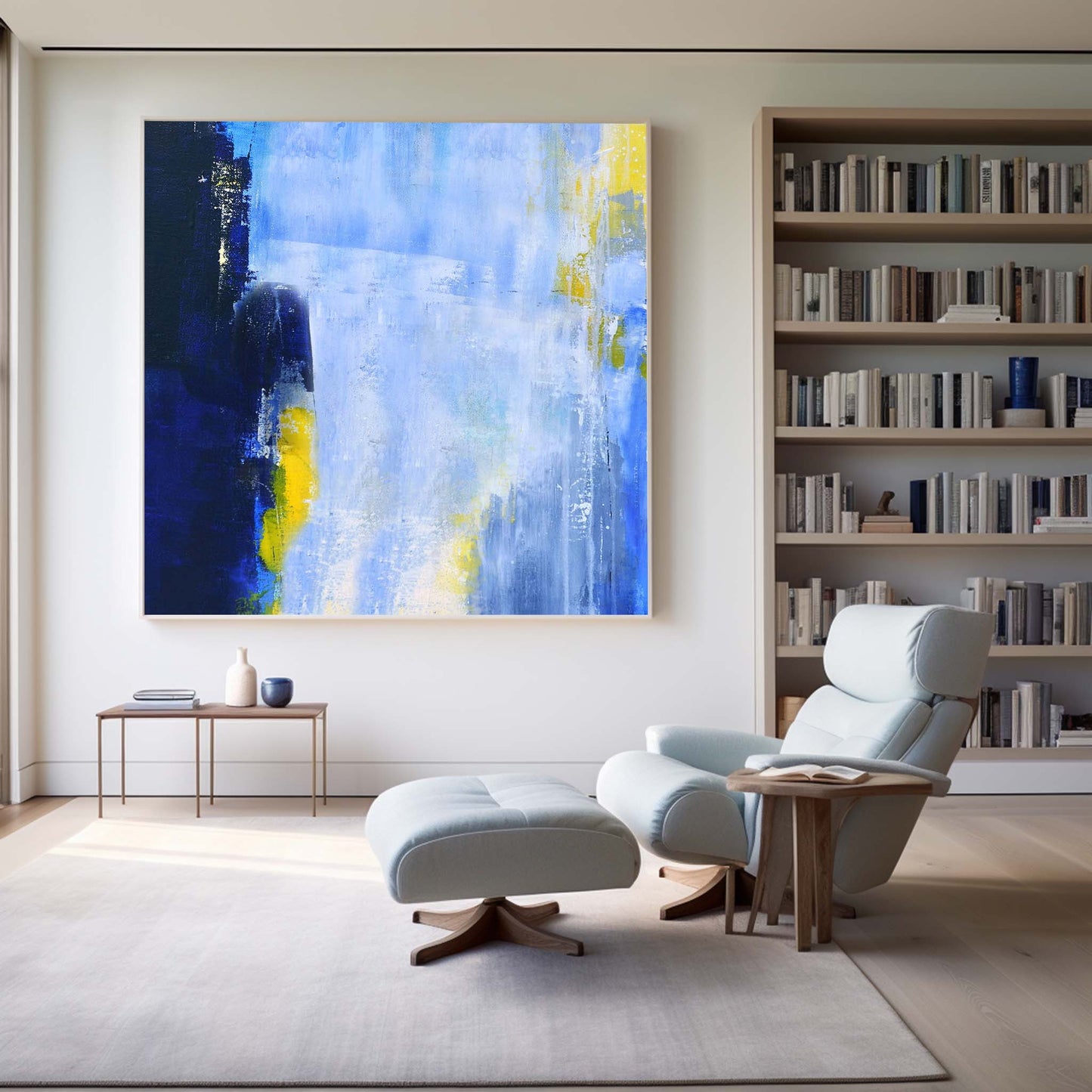 Captivating Blue and Yellow Abstract Oil Painting for Modern Home Decor