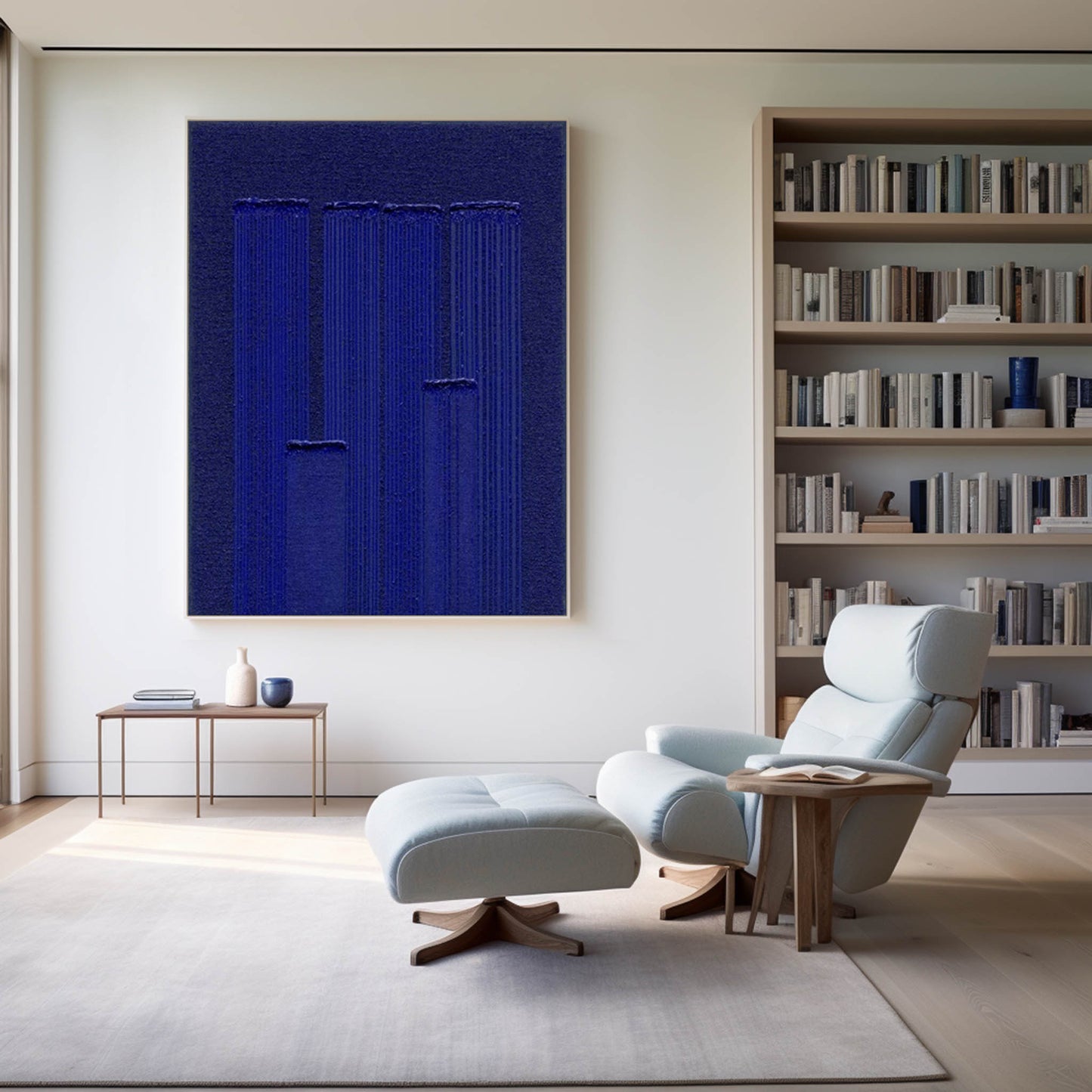 Vibrant Klein Blue Abstract Minimalist Oil Painting for Modern Home Decor