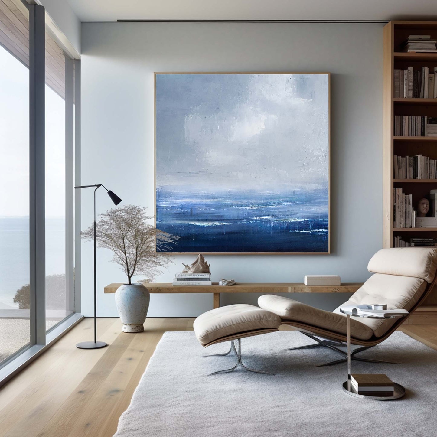 Tranquil Blue Ocean Abstract Painting for Calm Home Decor
