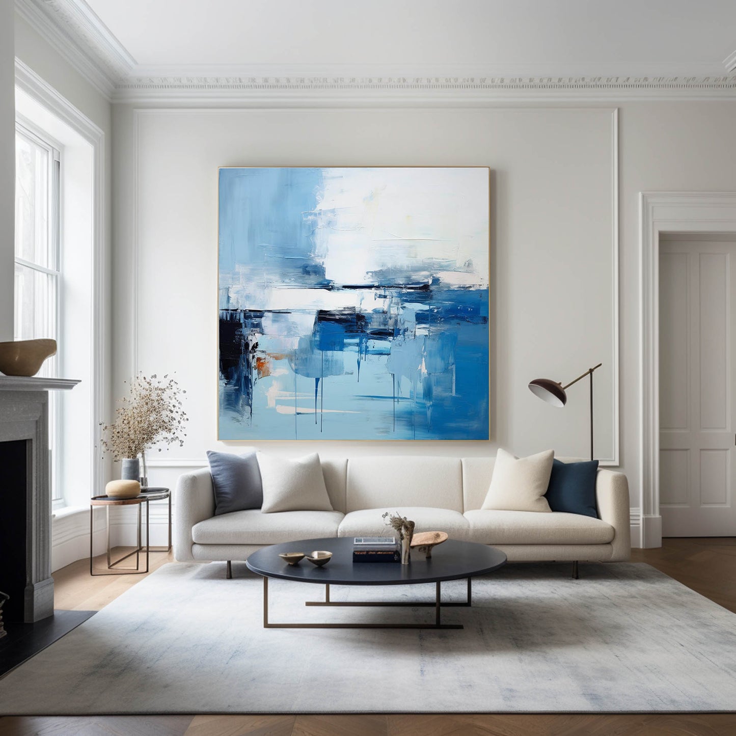 Blue Serenity: Modern Abstract Oil Painting for Contemporary Home Decor