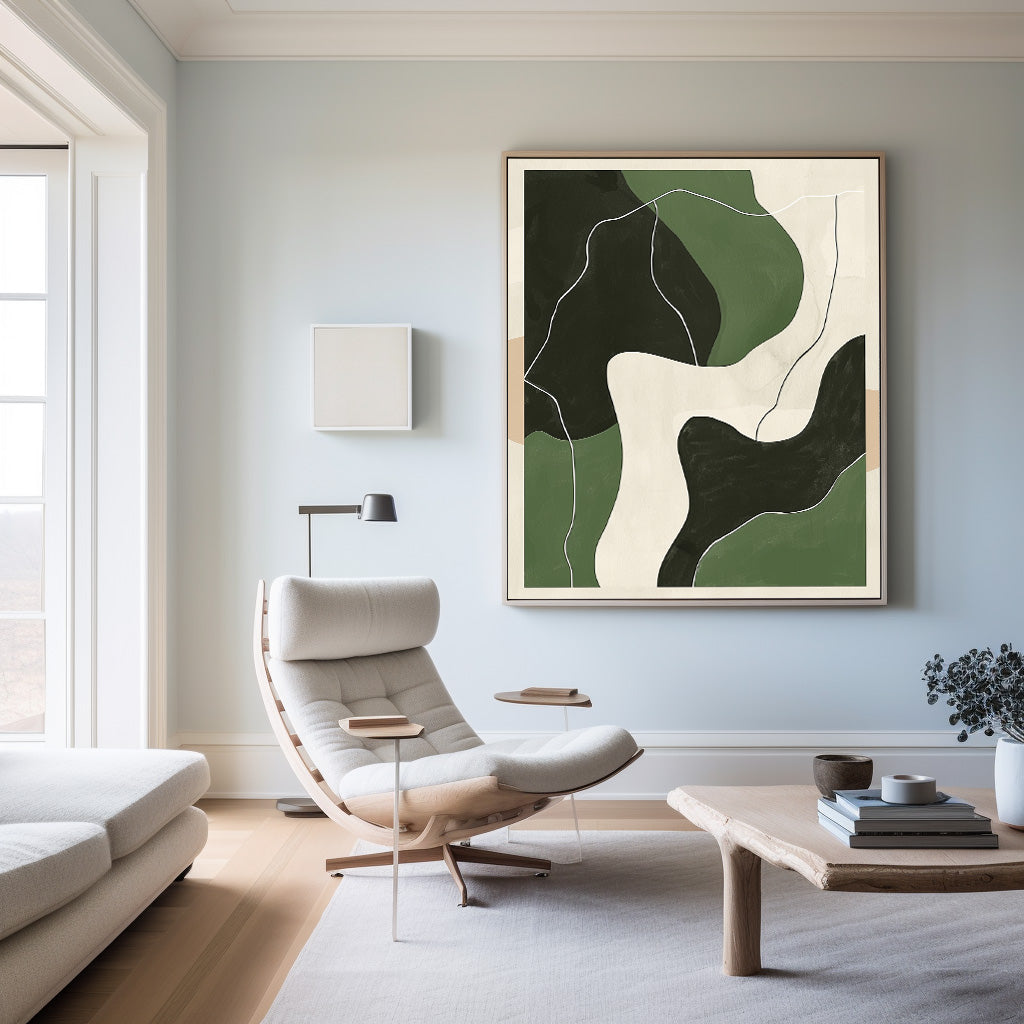Abstract Green Landscape Oil Painting for Modern Home Decor