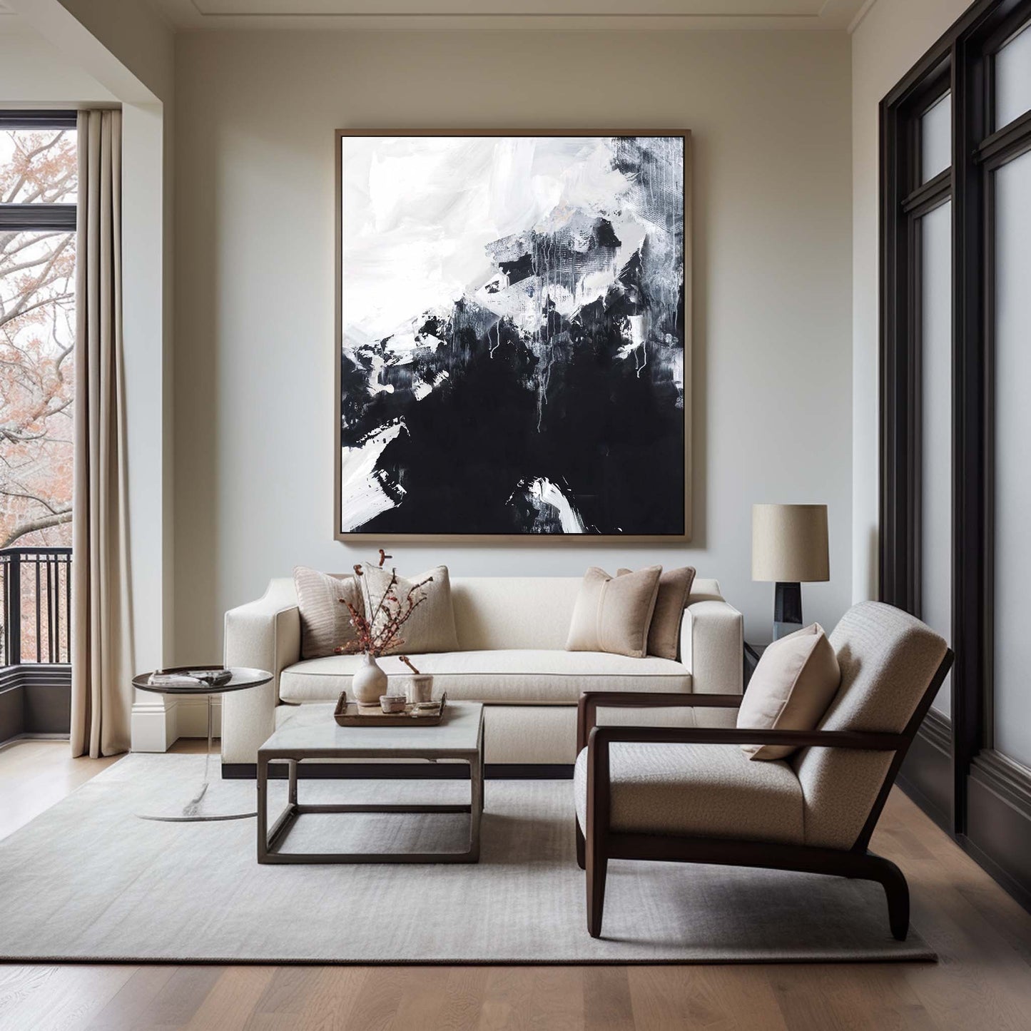 Contemporary Black and White Abstract Oil Painting for Modern Home Decor